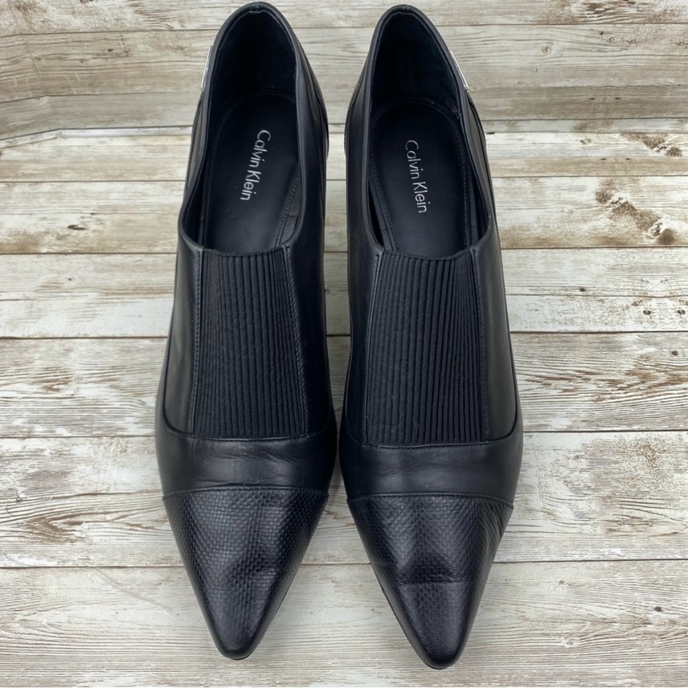 Calvin Klein Greta Black Leather High Heel Shooties- size 10